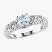 Modern Bride Gemstone Womens Diamond Accent Genuine Blue Aquamarine Sterling Silver Heart Promise Ring