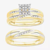 3PC Trio Set Featuring 1/7 CT.T.W.  Diamond 10K or 14K Two Tone Gold Wedding Ring Set