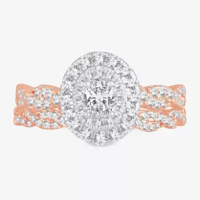 Womens 1 CT. T.W. Mined White Diamond 10K Rose Gold Oval Halo Bridal Set