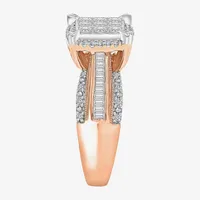 Womens 1 CT. T.W. Natural White Diamond 10K Rose Gold Cushion Halo Engagement Ring