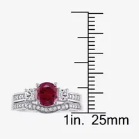 Lab Created Ruby & 1/7 CT. T.W. Diamond 10K White Gold Bridal Set