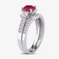 Lab Created Ruby & 1/7 CT. T.W. Diamond 10K White Gold Bridal Set