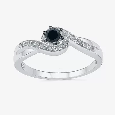 Promise My Love Womens 1/5 CT. Natural Black Diamond Sterling Silver Round Ring