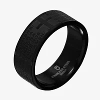 Mens 8mm Black Stainless Steel Cross and Padre Nuestro Lord’s Prayer Wedding Band