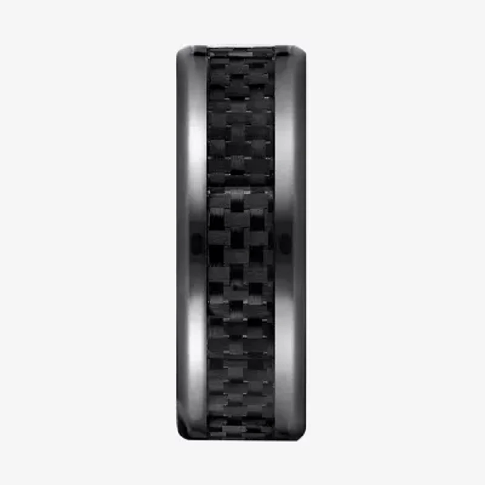 Mens Black Titanium Carbon Fiber Inlay 8mm Wedding Band