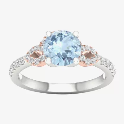 Modern Bride Gemstone Womens 1/4 CT. T.W. Genuine Blue Aquamarine 10K Rose Gold Round Side Stone Engagement Ring