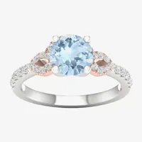 Modern Bride Gemstone Womens 1/4 CT. T.W. Genuine Blue Aquamarine 10K Rose Gold Round Side Stone Engagement Ring