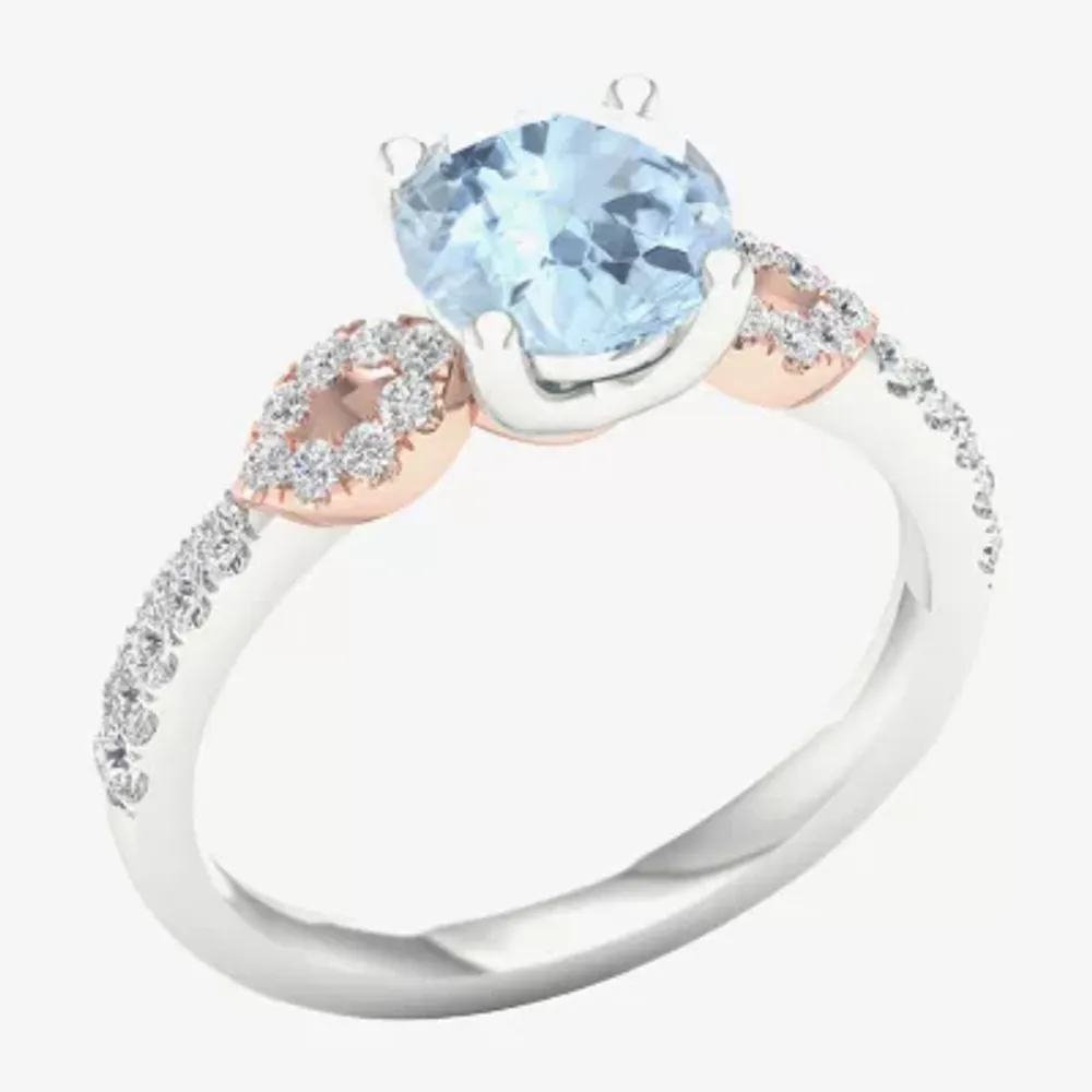 Modern Bride Gemstone Womens 1/4 CT. T.W. Genuine Blue Aquamarine 10K Rose Gold Round Side Stone Engagement Ring