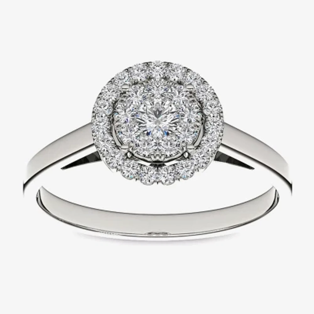 1/3 CT.T.W. Natural Diamond 10K White Gold Round Cluster Engagement Ring