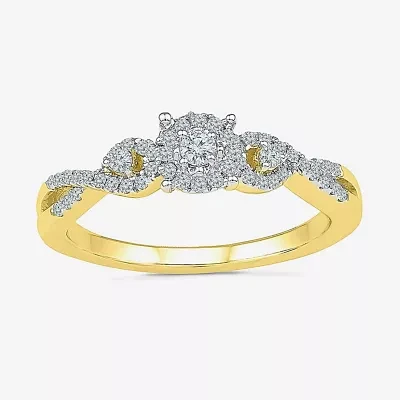 Promise My Love Womens 1/ CT. T.W. Natural White Diamond 10K Gold Round Side Stone Ring