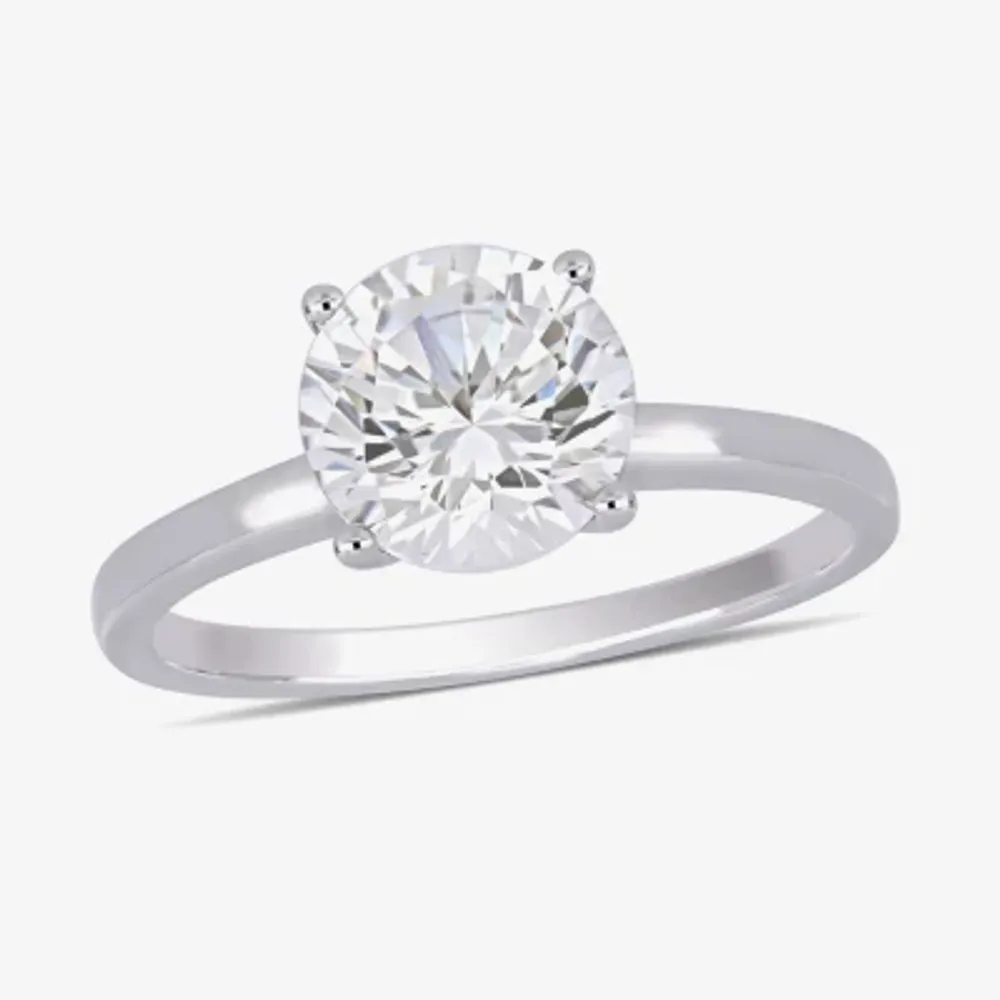 Modern Bride Gemstone Womens Lab Created White Sapphire 10K Gold Round Solitaire Engagement Ring