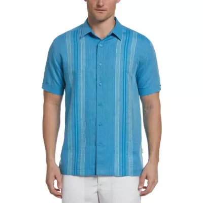 Cubavera Yarn Dye Panel Mens Regular Fit Short Sleeve Panel Button-Down Shirt