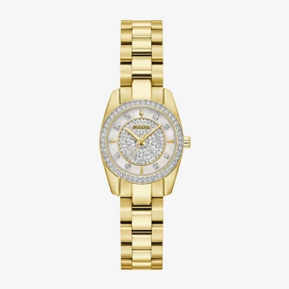 Bulova Crystal Womens Crystal Accent Gold Tone Stainless Steel Bracelet Watch 98x137