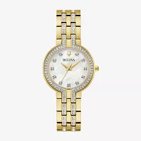 Bulova Crystal Womens Crystal Accent Gold Tone Stainless Steel 2-pc. Watch Boxed Set 98x138