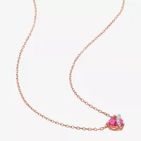 Womens Diamond Accent Lab Created Pink Sapphire 18K Rose Gold Over Silver Heart Pendant Necklace