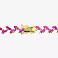 Lab Created Pink Sapphire 18K Gold Over Silver 7.25 Inch Tennis Bracelet