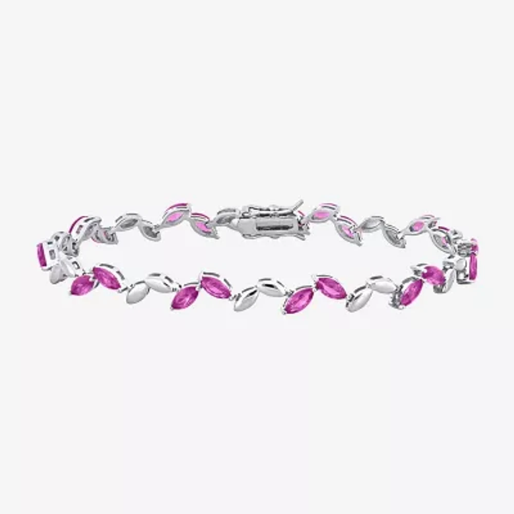 Lab Created Pink Sapphire Sterling Silver 7 3/4 Inch Tennis Bracelet