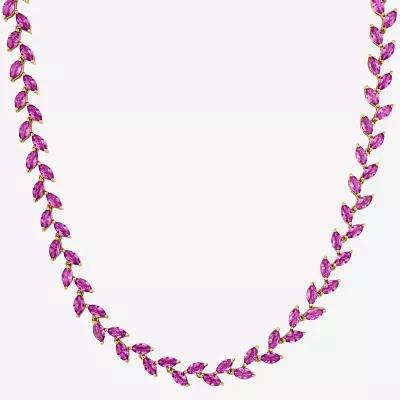 Womens Lab Created Pink Sapphire Sterling Silver Tennis Necklaces