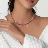 Womens Lab Created Pink Sapphire Sterling Silver Tennis Necklaces