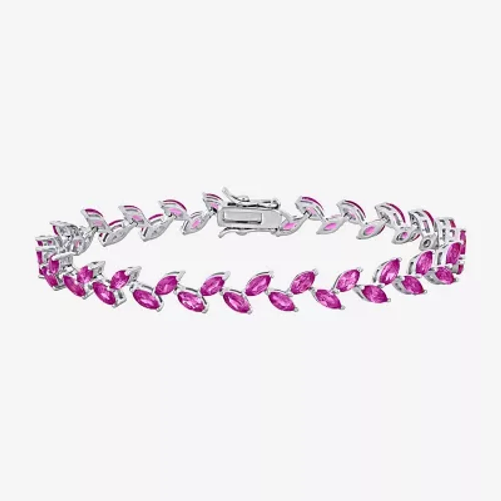 Lab Created Pink Sapphire Sterling Silver 7.25 Inch Tennis Bracelet