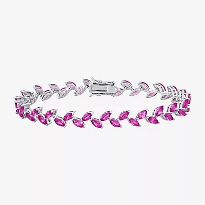 Lab Created Pink Sapphire Sterling Silver 7.25 Inch Tennis Bracelet