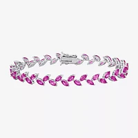 Lab Created Pink Sapphire Sterling Silver 7.25 Inch Tennis Bracelet