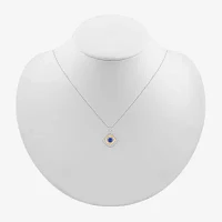 Womens 1/10 CT. T.W. Lab Created Blue Sapphire 10K Gold Sterling Silver Diamond Pendant Necklace