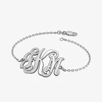 Personalized Sterling Silver 25x32mm Etched Outline Monogram Bracelet