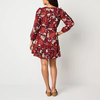 Maia Womens Long Sleeve Floral Fit + Flare Dress