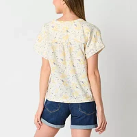 a.n.a Tall Womens Henley Neck Short Sleeve Shirt