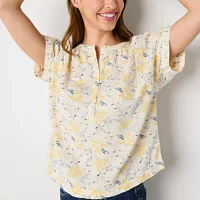 a.n.a Tall Womens Henley Neck Short Sleeve Shirt