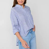 a.n.a Tall Linen Womens Long Sleeve Oversized Button-Down Shirt