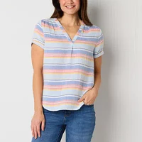 St. John's Bay Tall Womens V Neck Short Sleeve Blouse