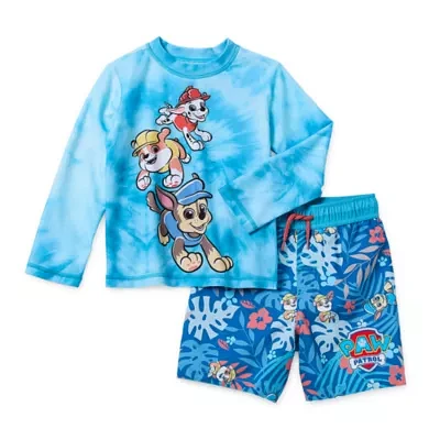 Toddler Boys Above The Knee Paw Patrol Floral Rash Guard Set