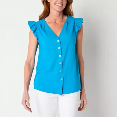 St. John's Bay Womens V Neck Short Sleeve Blouse