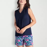 Stella Parker Womens Split Tie Neck Sleeveless Blouse