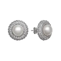 Sterling Silver Freshwater Pearl & Cubic Zirconia Earrings