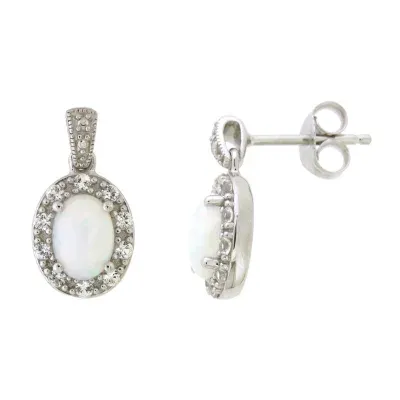 Lab Created White Opal Sterling Silver Drop Earrings