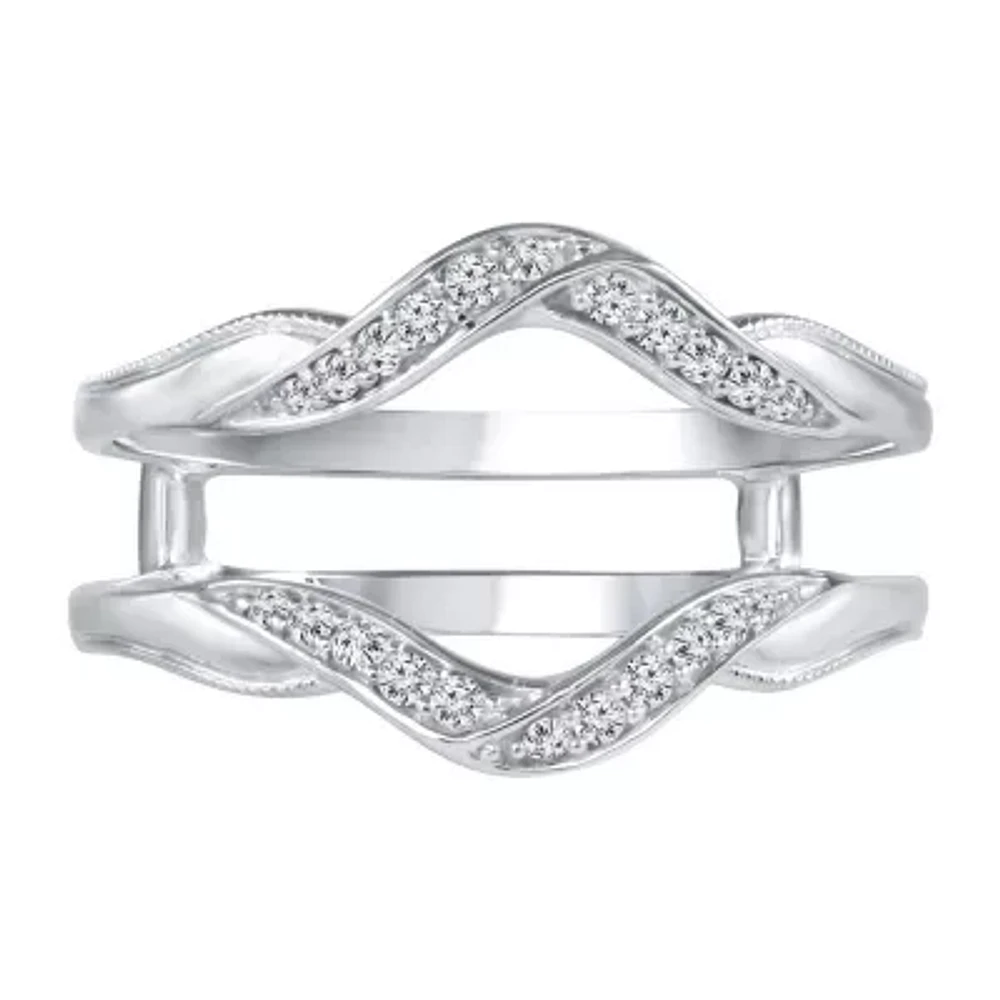 Womens 1/6 CT. T.W. Genuine White Diamond 14K White Gold Wedding Ring Guard