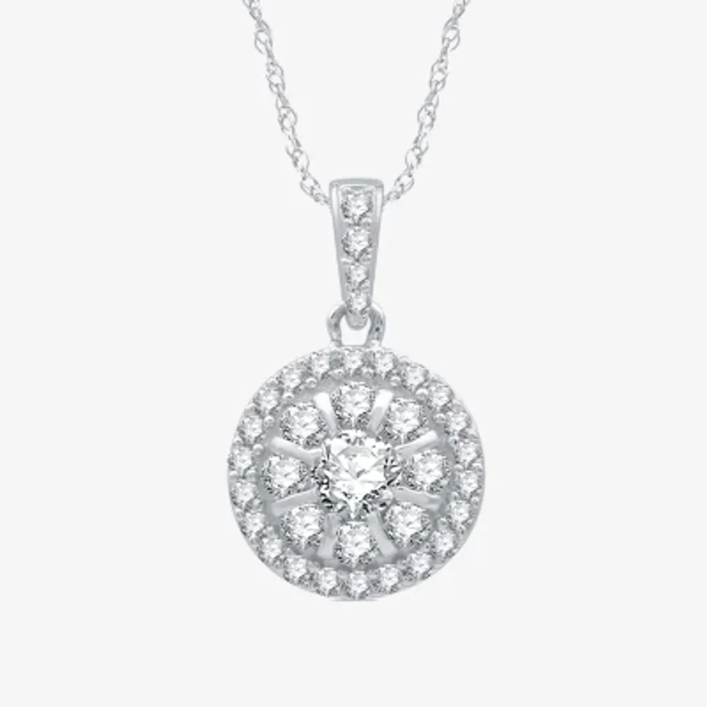 Womens 1/2 CT. T.W. Natural White Diamond 10K White Gold Round 18 Inch Pendant Necklace