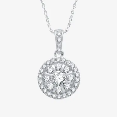 Womens 1/2 CT. T.W. Natural White Diamond 10K White Gold Round 18 Inch Pendant Necklace