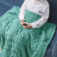 Madison Park Ruched Fur Throw