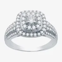 I Said Yes (H-I / I1) Womens 3/4 CT. T.W. Lab Grown White Diamond Sterling Silver Cushion Side Stone Halo Engagement Ring