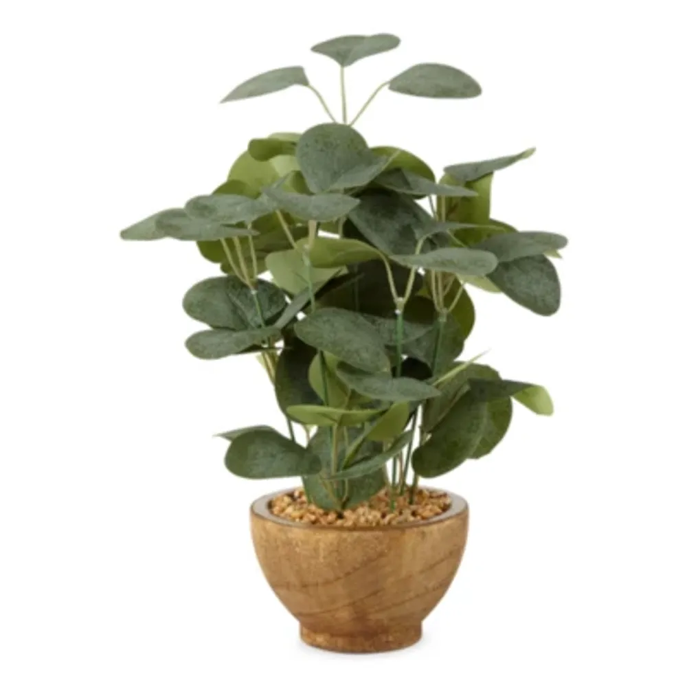 Linden Street 12" Eucalyptus Leaves With Wood Bowl Artificial Plant