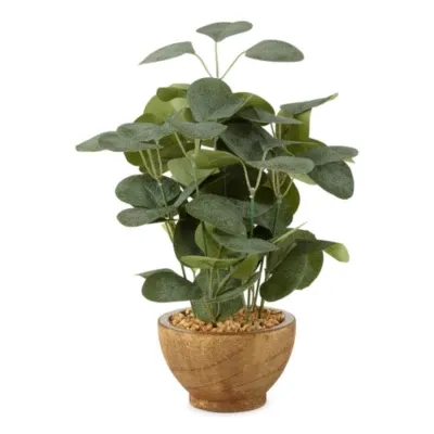 Linden Street "12"" Eucalyptus Leaves With Wood Bowl" Artificial Plant