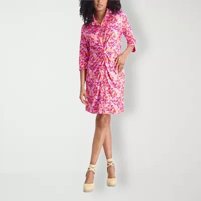 Stella Parker Womens 3/4 Sleeve Floral Sheath Dress