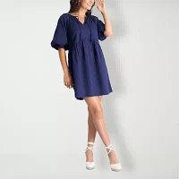 Stella Parker Womens Short Sleeve Babydoll Dress