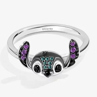 Disney Jewels Collection Womens 1/10 CT. Natural Blue Diamond Sterling Silver Lilo & Stitch Cocktail Ring