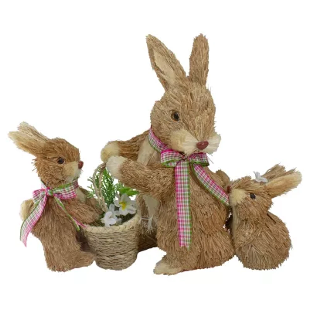 Northlight 12.5in Sisal Mommy And Baby Bunnies Easter Figurine