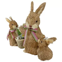 Northlight 12.5in Sisal Mommy And Baby Bunnies Easter Figurine